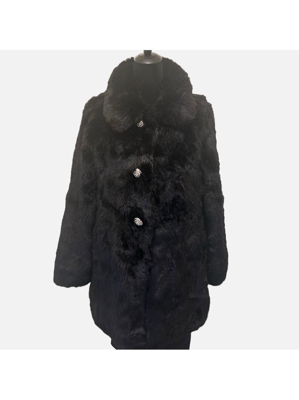 Kate Spade Faux Fur Coat with Jeweled Buttons Black Medium Luxury Black Tie